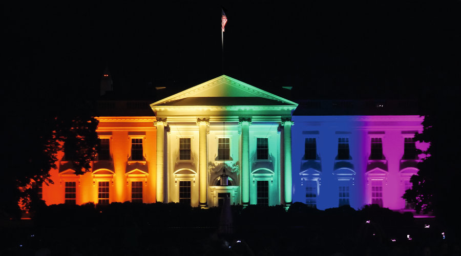 The White House lit up in rainbow colors.